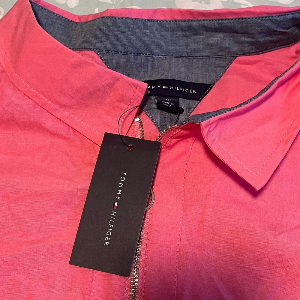 Tommy Hilfiger 2X Pink 1/2 Zip Roll‎ Tab Sleeve Cotton Popover Shirt NWT $79 - Picture 6 of 7